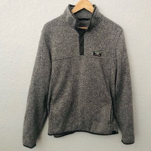 L.L. Bean Mens Fleece Pullover Sweater Quarter Snap Size Medium T Grey Heather
